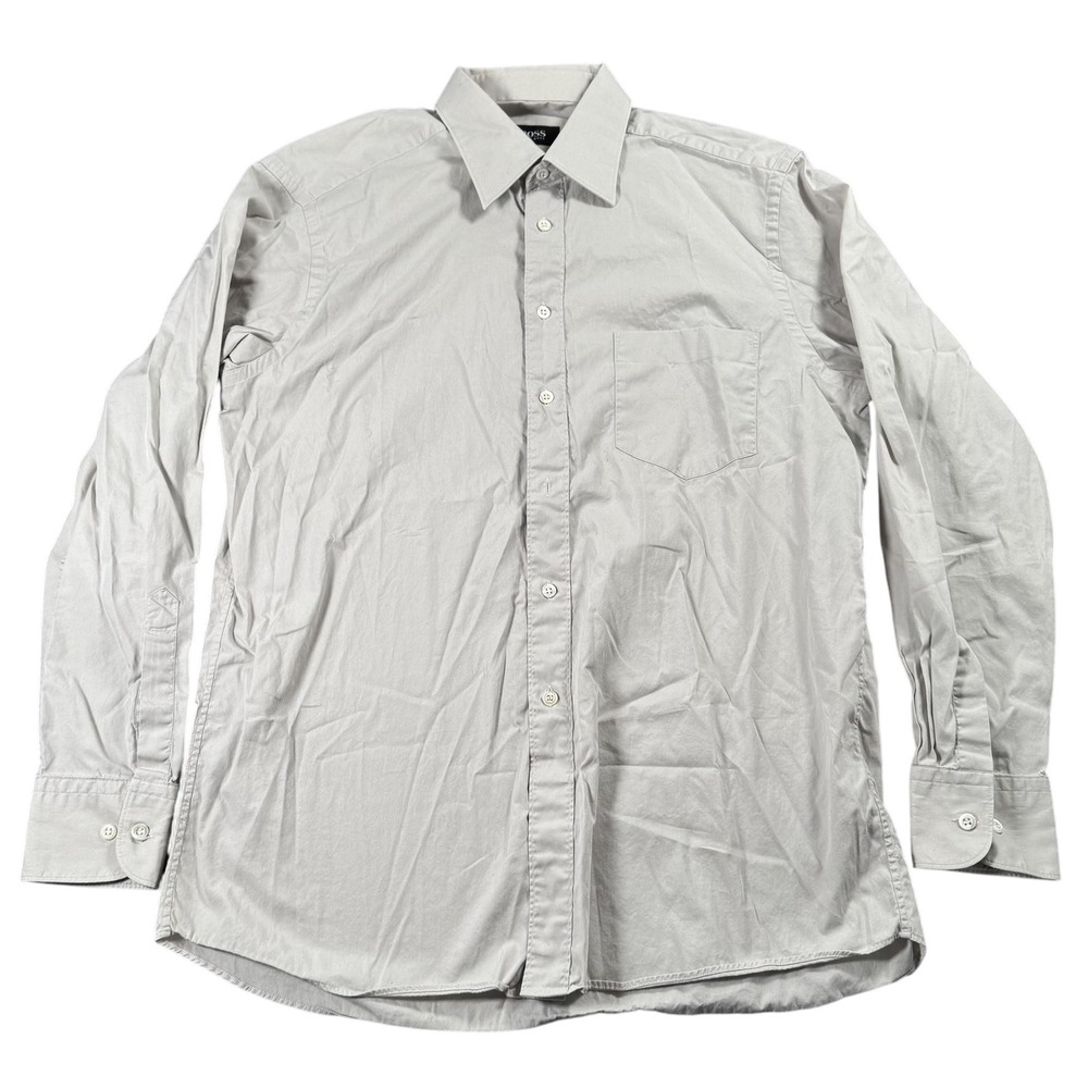 BOSS Hugo Boss Shirt Mens 16.5 42 Gray Long Sleeve Button Down‎ Dress Cotton